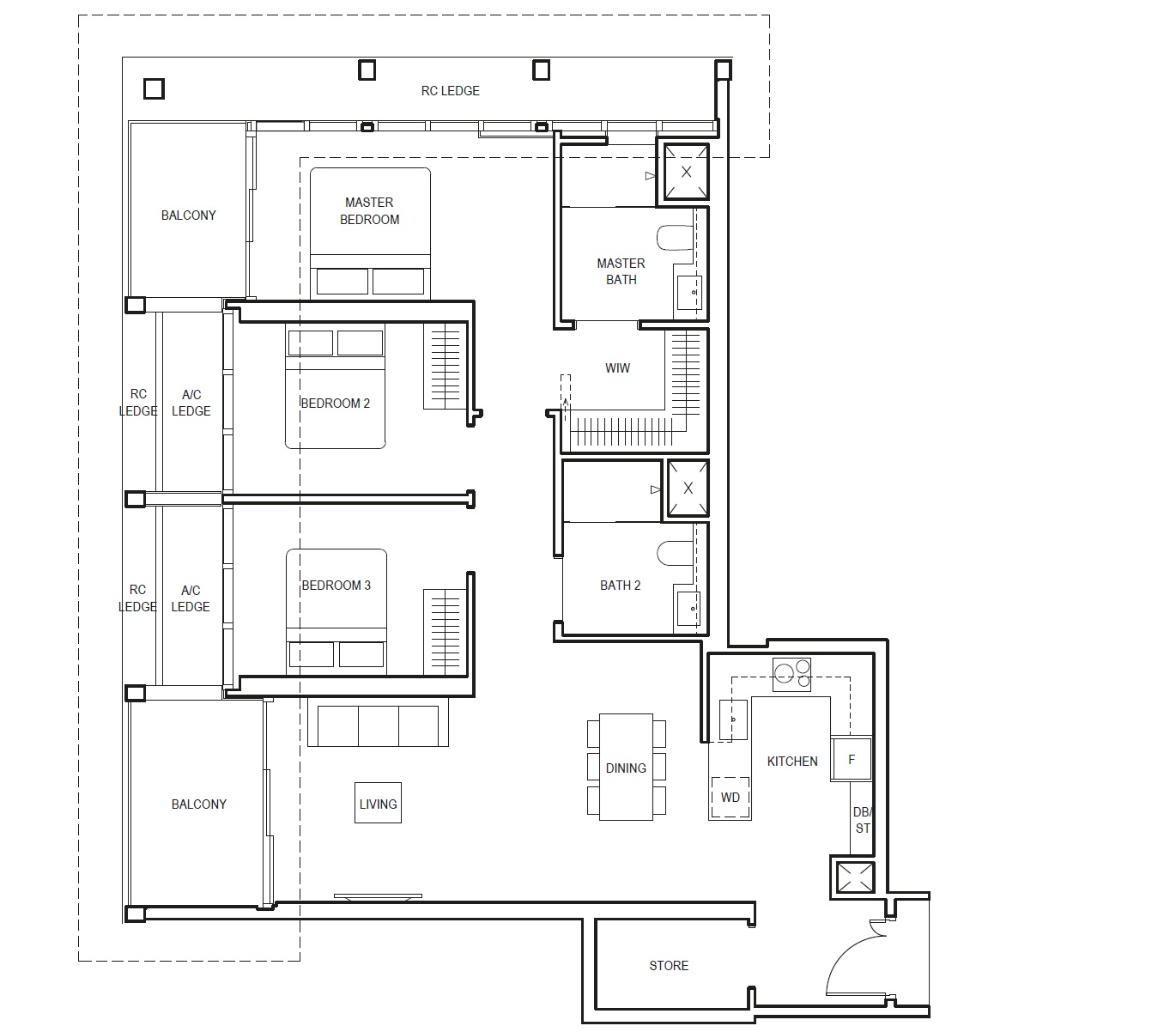 Canninghill Piers 3 bedroom floorplan